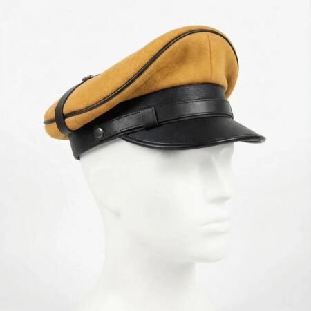 Yellow Sheepskin Leather Biker Cap