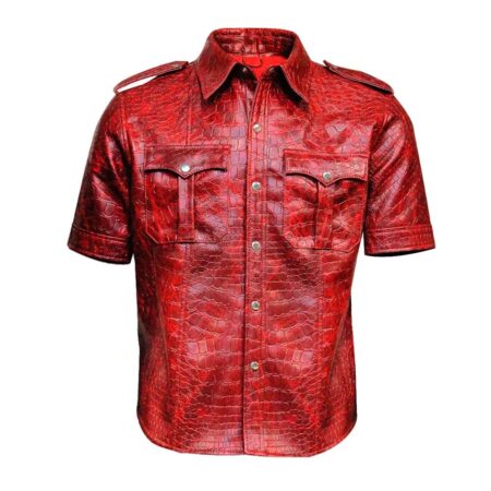 Police Uniform Crocodile Red Leather Shirt