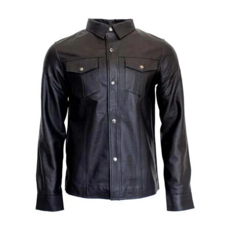 Black Leather Long Sleeve Shirt