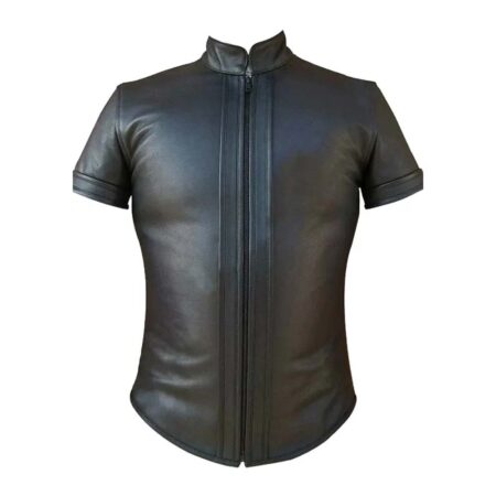 Men's Black Leather Biker's Shirt