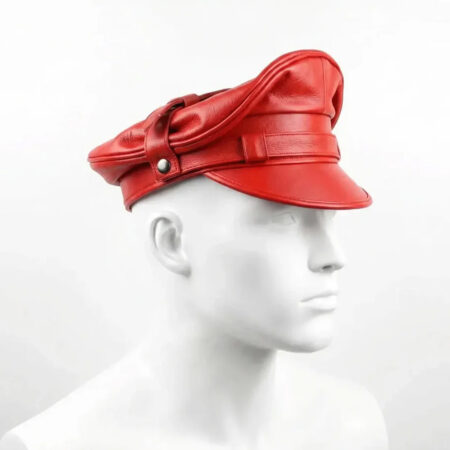 Genuine Sheepskin Red Leather Biker Cap