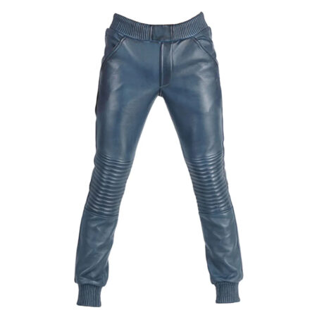 Blue Stretch Leather Joggers