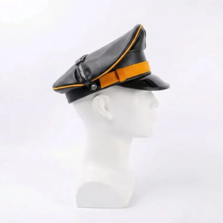 Sheepskin Leather Biker Cap with Orange Trim