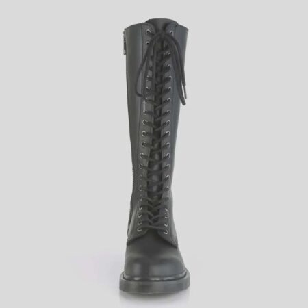 Black Leather Knee High Combat Boots
