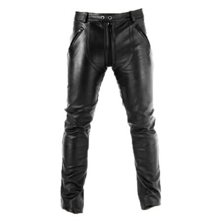 Men's Gay-Zip Leather Pants Full Zip