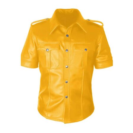 Police Uniform Yellow Leather Shirt
