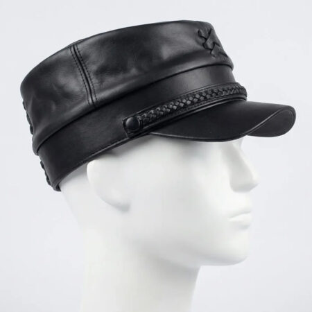 Black Leather Kepi Hat