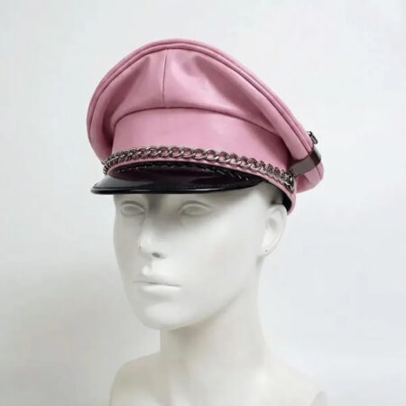 Pink Sheepskin Biker Cap