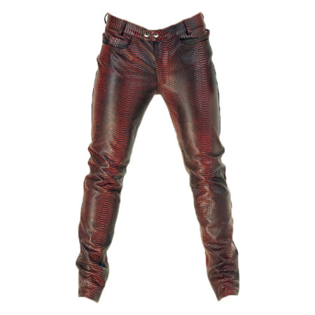 Skinny Slim Fit Men's Red Leather Trousers
