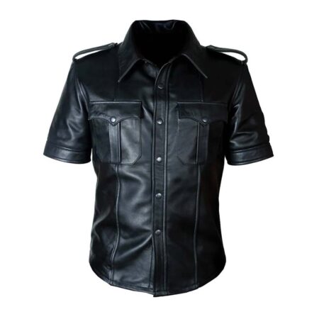 Police Short Sleeve Leather Shirt